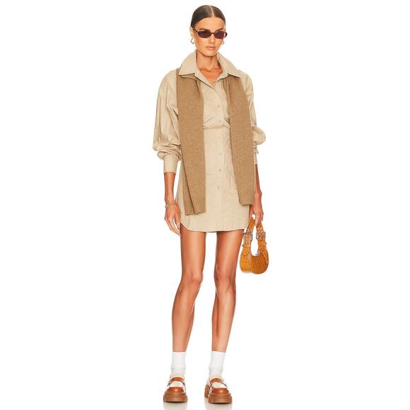 L'Academie x Revolve The Ismene Mini Dress Button Shirt Dress Khaki Tan Size XS - Picture 16 of 16